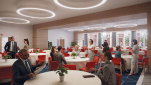 A rendering shows the ballroom in use at the new Triplett Alumni Center.